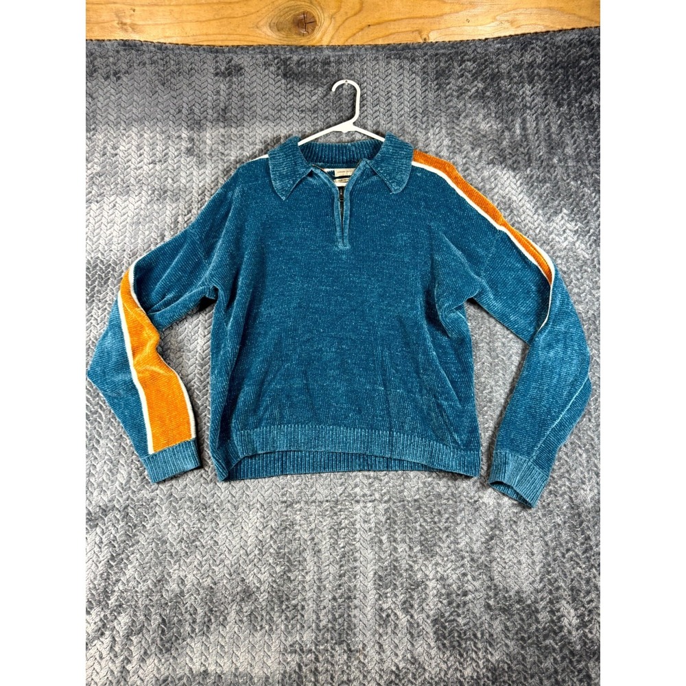 Urban Outfitters Juno Velour Sweater Womens XS Blue Colorblock Long Sleeve